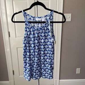 M2 - # 54 Sigrid Olsen Blue and White Linen Spaghetti Strap Tank, size Medium